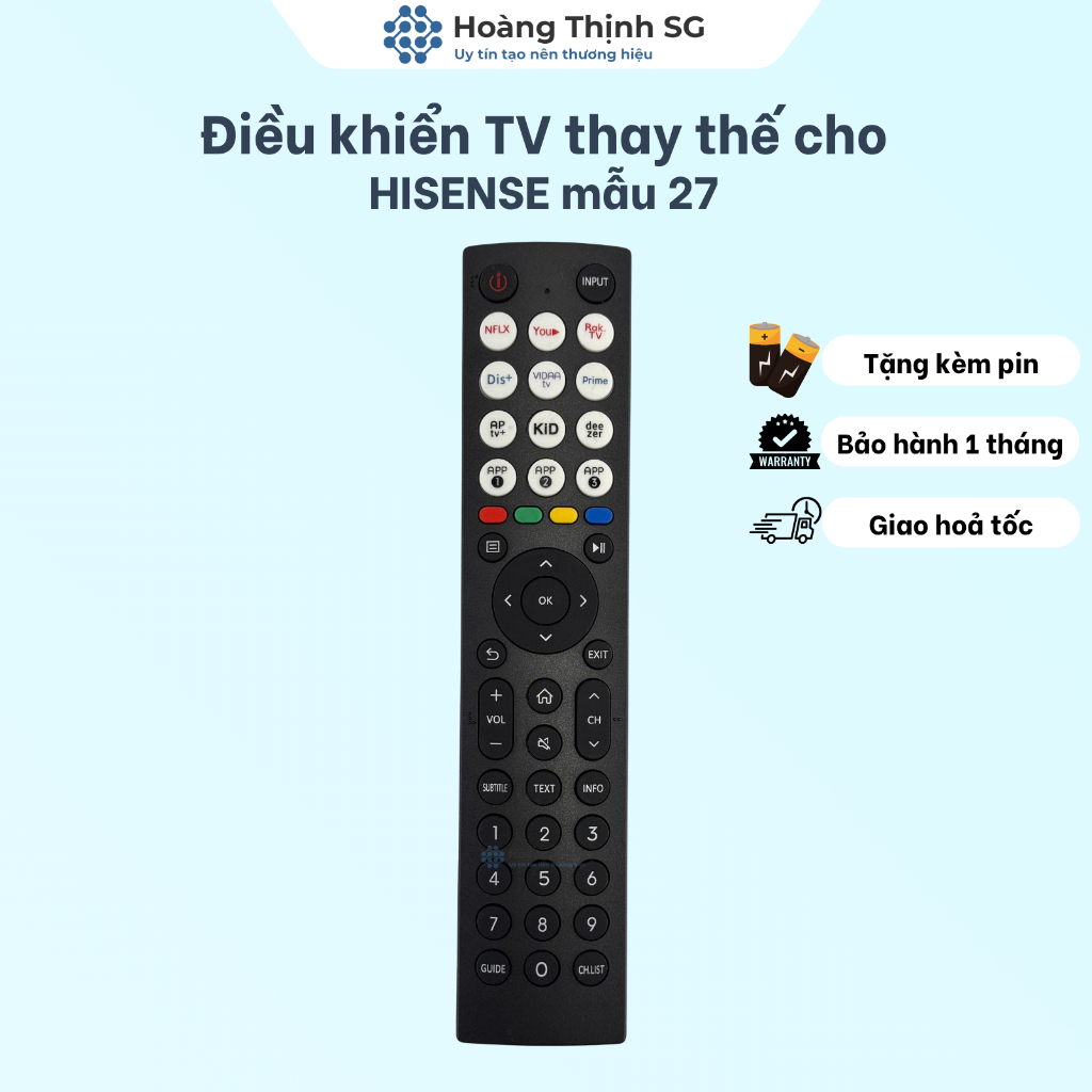 Điều khiển thay thế TV HISENSE, remote TV HISENSE mẫu 02