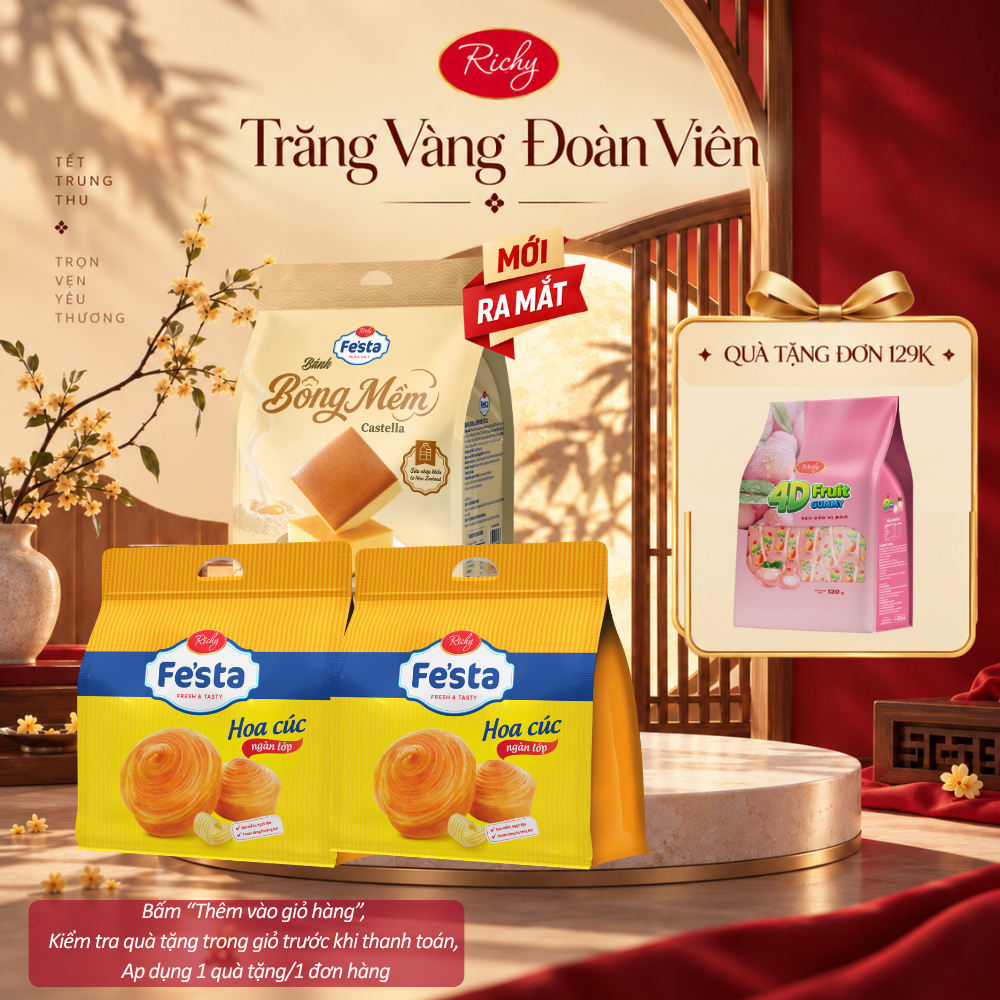 [HỎA TỐC HN] [Quà Tặng Đơn 129k] Combo 3 túi bánh mì hoa cúc ngàn lớp Festa Richy & Bánh Bông Mềm Ca