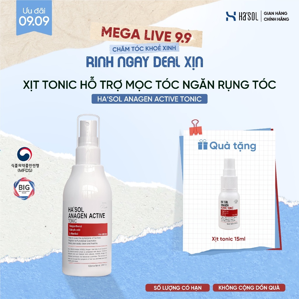 Xịt Tonic Hasol - Dưỡng Nang, Hỗ Trợ Mọc Tóc, Ngăn Rụng Tóc Dành Cho Tóc Rụng Mỏng Yếu Ha'sol Anagen