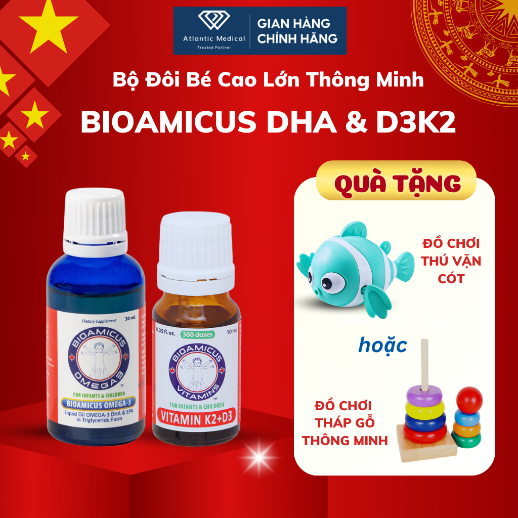 Bộ Đôi Bioamicus D3K2 và Bioamicus Omega-3 DHA Cho Bé Cao Lớn Thông Minh Có Tích Điểm
