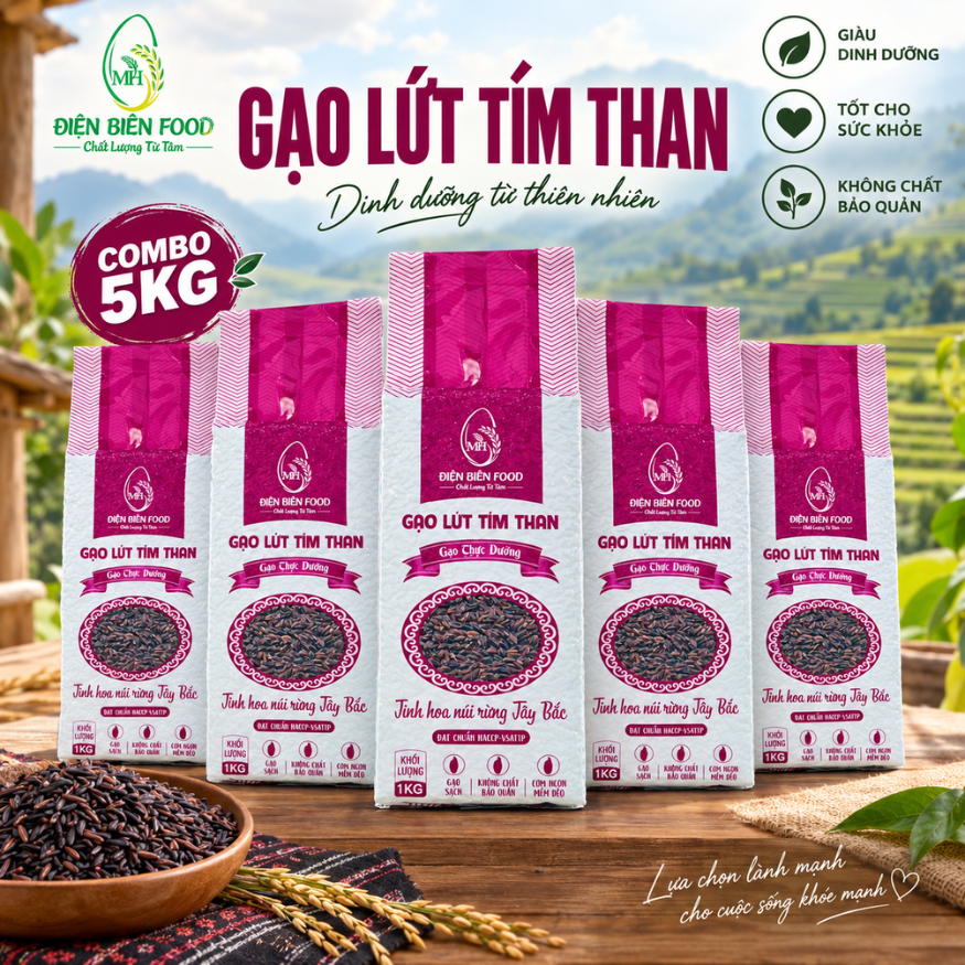Gạo Lứt Tím Than Nguyên Cám Combo 5kg
