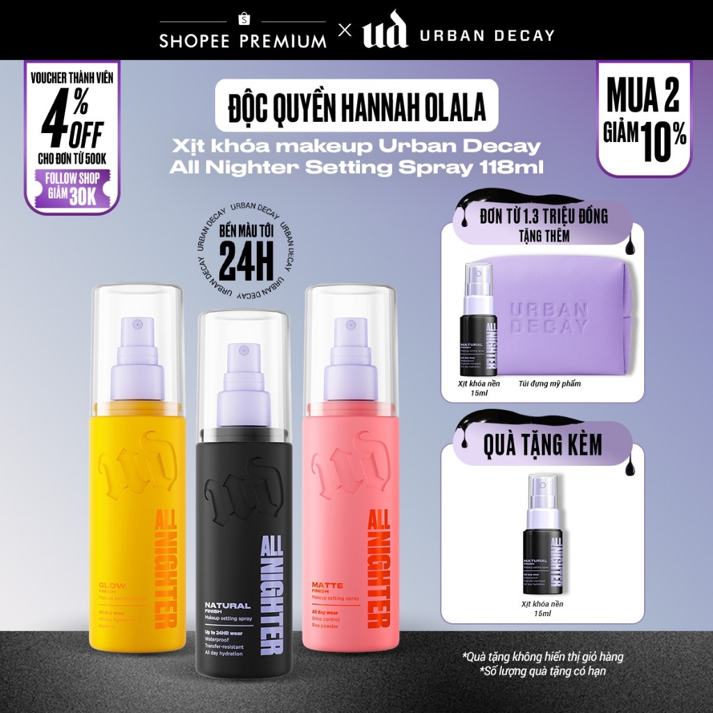 [Hannah X Urban Decay] Xịt khóa makeup Urban Decay All Nighter Setting Spray 118ML - 24H Khóa chặt m