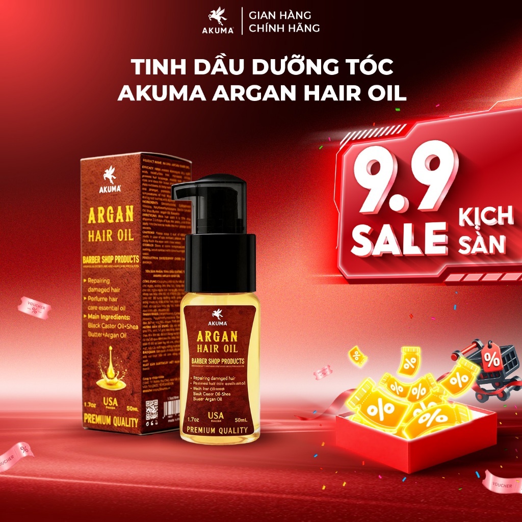 Tinh Dầu Dưỡng Tóc AKUMA ARGAN HAIR OIL 50ml Giúp Tóc Chắc Khỏe, Bóng Mượt, Hương Nước Hoa Nam Tính