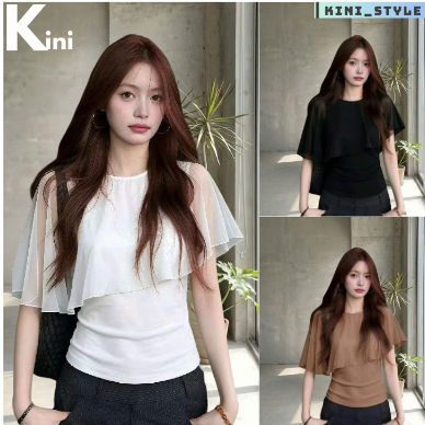 Áo thun phối lưới phủ vai chất liệu thun cotton co giãn 4 chiều KINI-Style