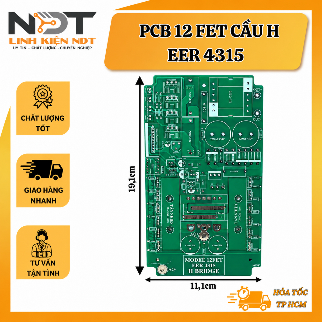 MẠCH PCB 12 FET Băm Cầu H - Linh Kiện NDT