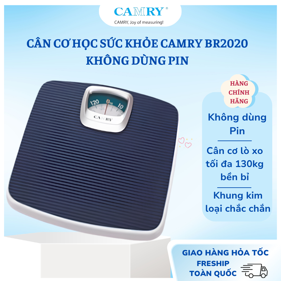 Cân cơ học sức khỏe CAMRY BR2020, cân cơ lò xo tối đa 130kg bền bỉ, khung kim loại chắc chắn, bề mặt nhựa chống trượt