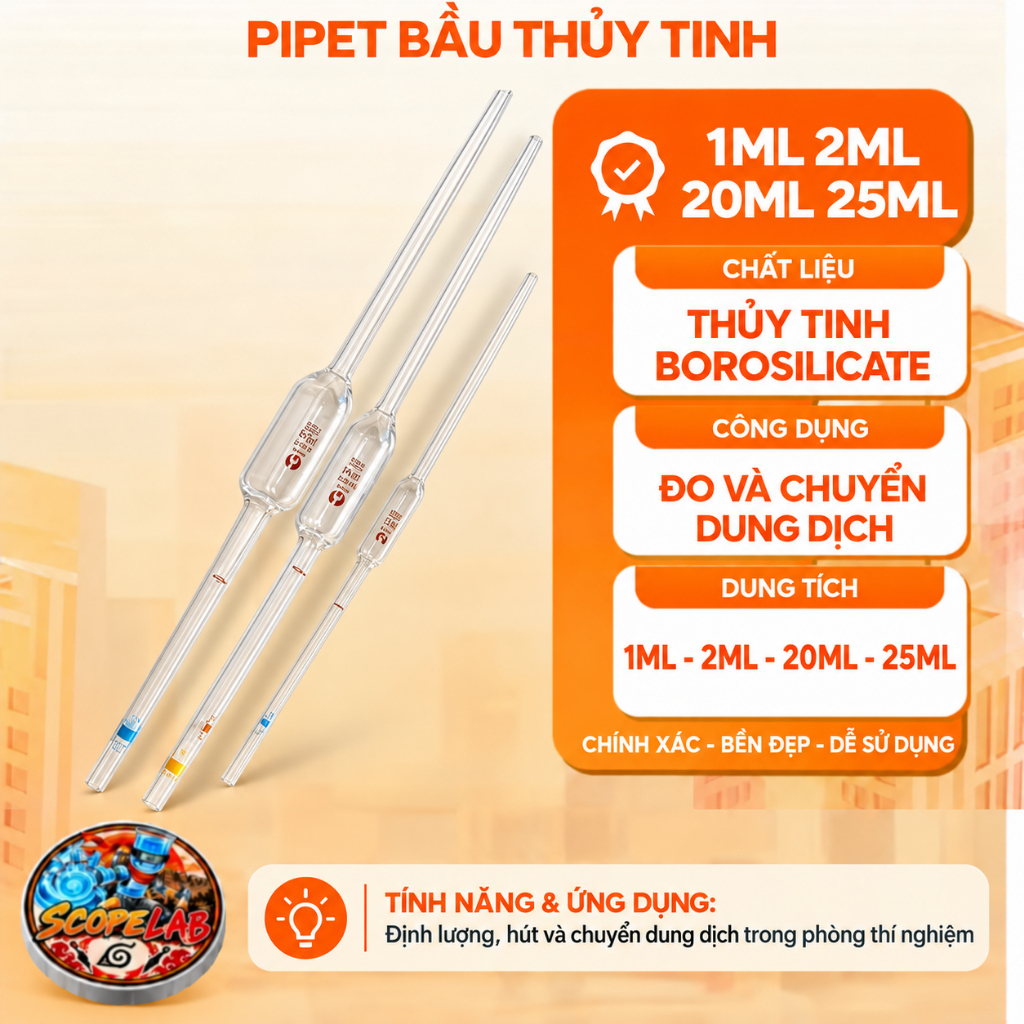 PIPET BẦU THỦY TINH 1ml 2ml 20ml 25ml