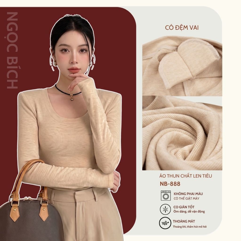 [Mẫu Mới] Áo Thun Giữ Nhiệt Nữ Dài Tay, Chất Len Tiêu Cổ U Dễ MIX Đồ Mới Không Phai Màu, Co Dãn NB88