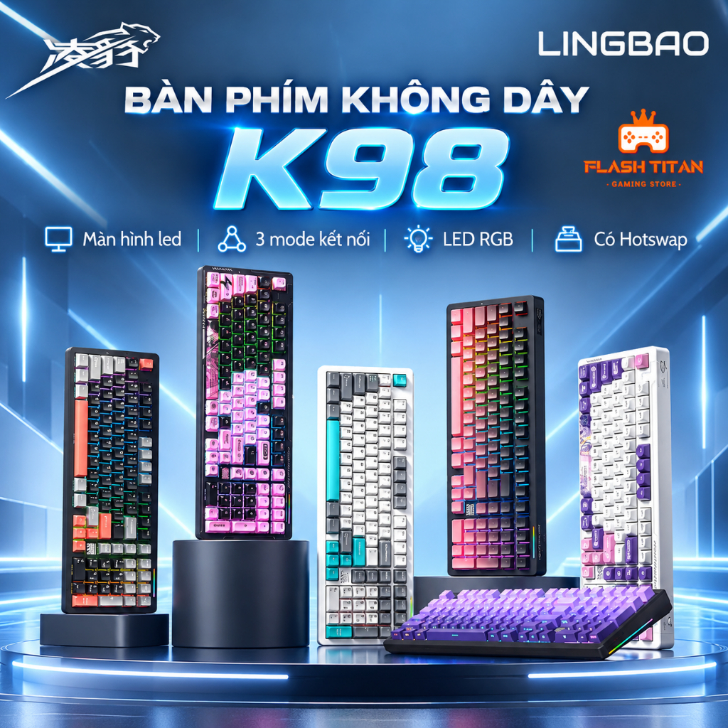 Bàn phím cơ Lingbao K98 | K98 PRO Fullsize Kết Nối Không Dây Bluetooth, Có màn hình LCD, App tùy chỉ
