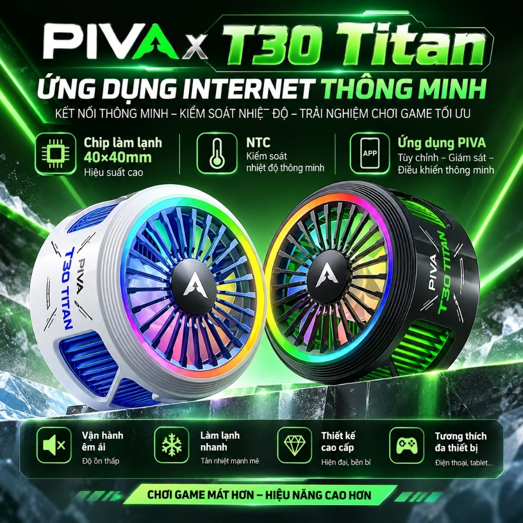 Piva T30 42W - Quạt Tản Nhiệt Điện Thoại Sò Lạnh Cao Cấp Công Suất Lớn