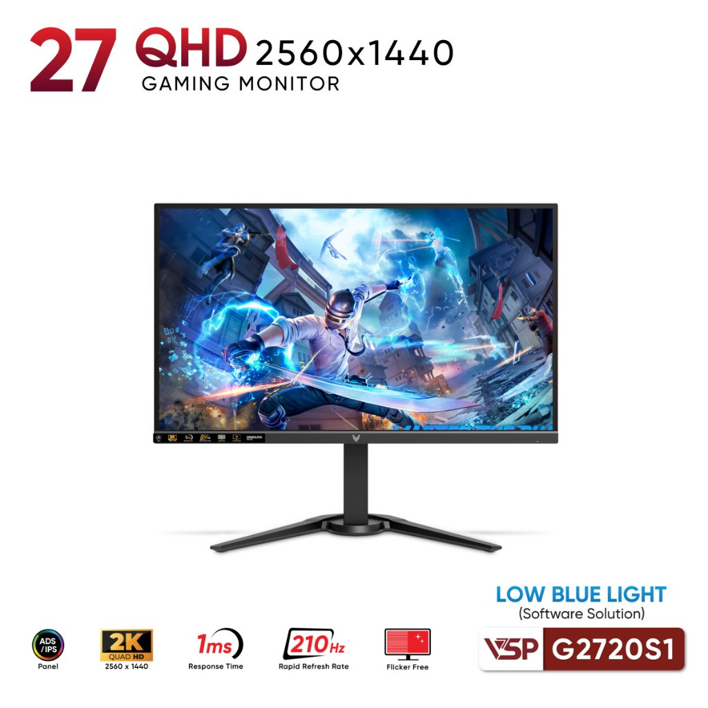 Màn Hình Gaming VSP G2720QS1 (27 inch/IPS/2K QHD/210Hz/1ms)-Màn hình PC Gaming Esports độ phân giải 