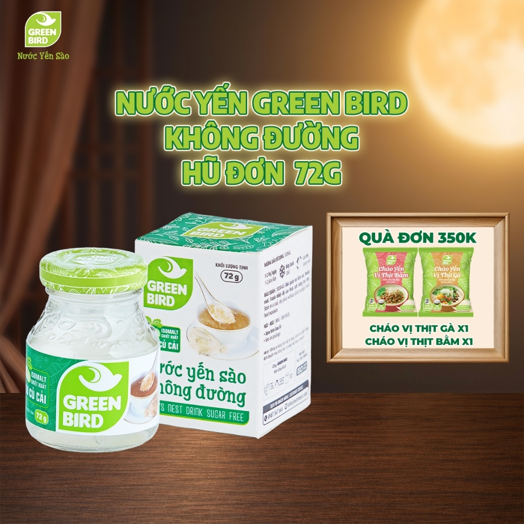 Nước Yến Sào Không Đường Green Bird Dinh Dưỡng Lành Mạnh - Hũ Đơn 72g