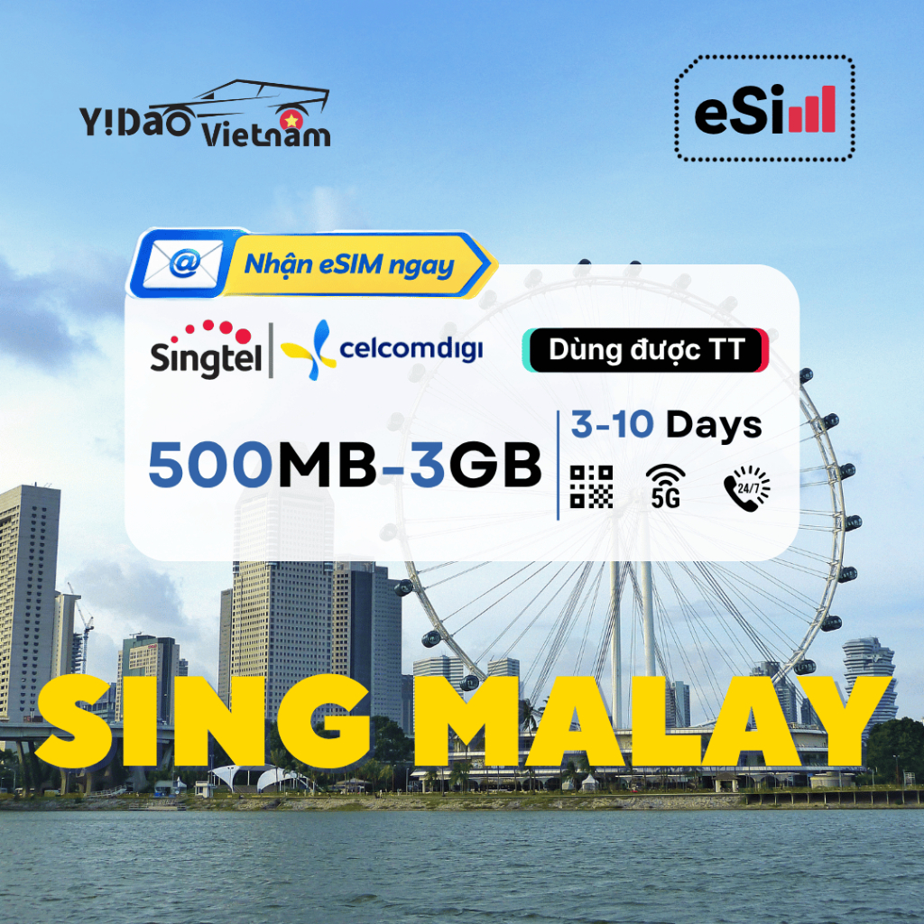 eSIM Du Lịch Singapore Malaysia, Nhận Mã QR Ngay Qua Email, Gói Data 03 - 10 Ngày