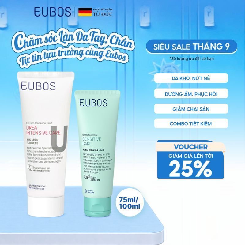 [EUBOS CHÍNH HÃNG] Combo Kem Dưỡng Ẩm Da Tay & Móng 75ml và Kem Dưỡng Da Chân, Giảm Nứt Gót 100ml