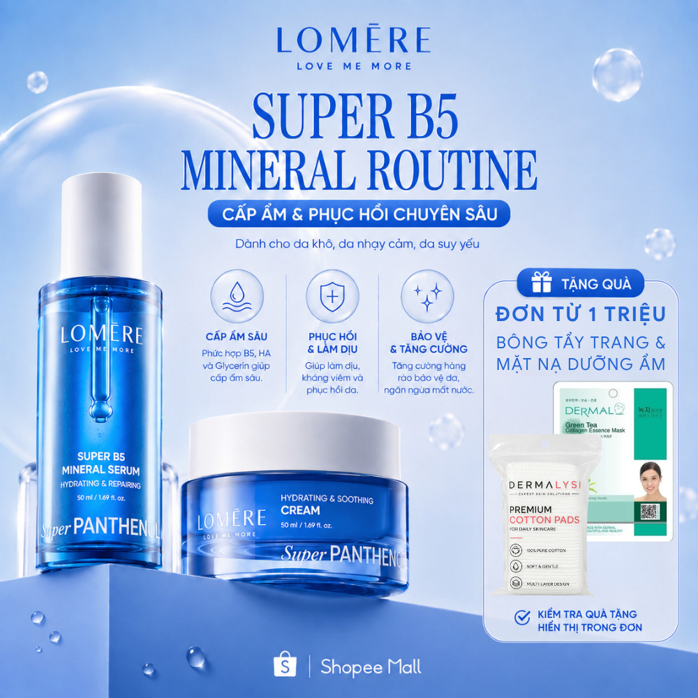 [MALL] Combo cấp ẩm phục hồi LOMERE SUPER B5 Serum khoáng và Kem dưỡng Super Panthenol Thermal Water
