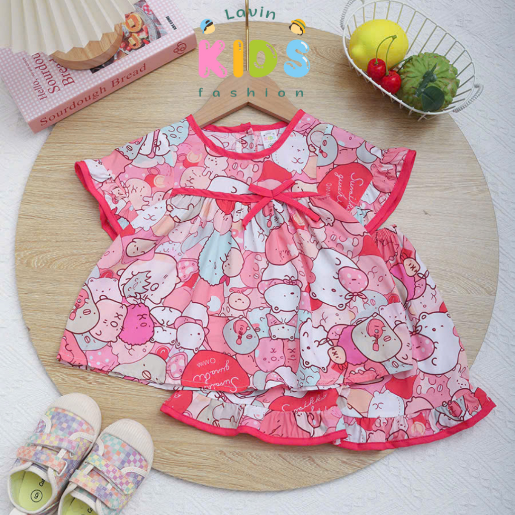 Bộ tole lanh phối viền áo nơ viền quần size 7-18kg- Lavin Kids
