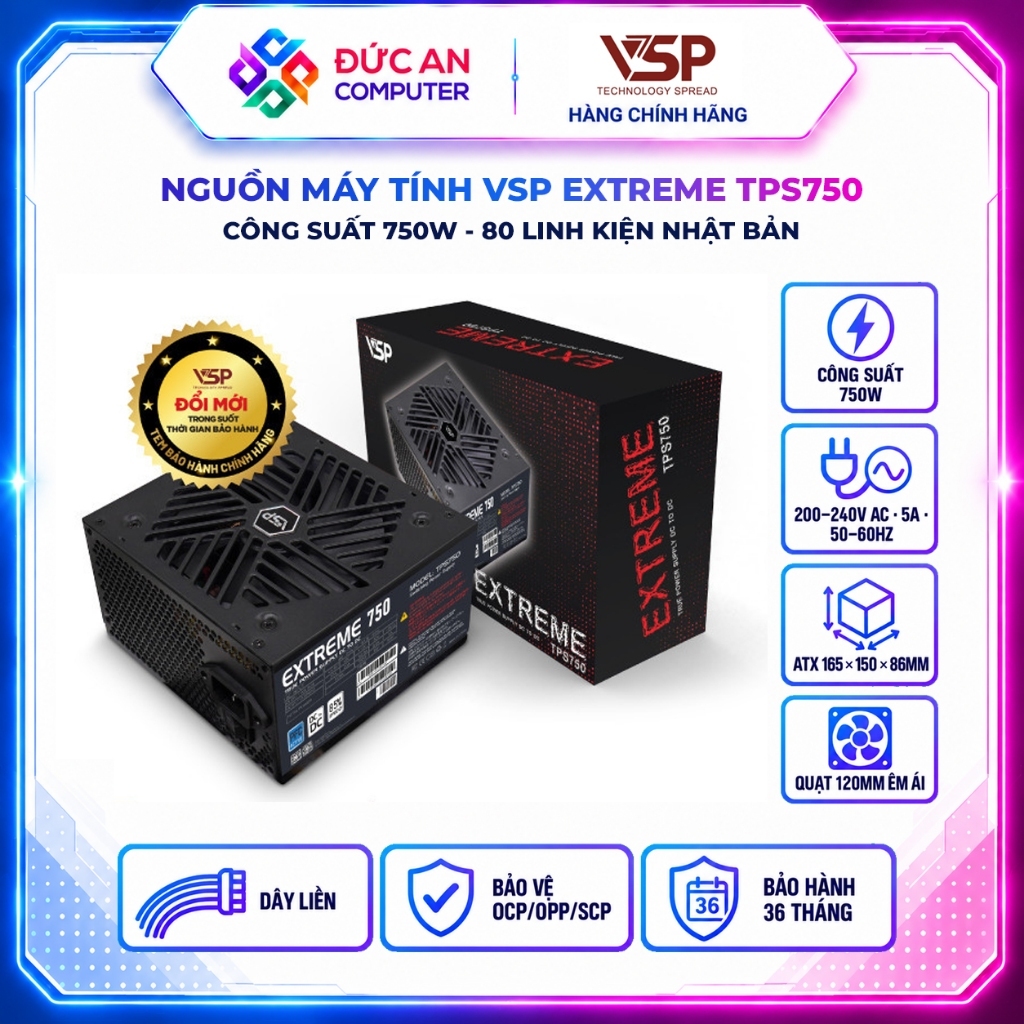 Nguồn Máy Tính VSP Extreme TPS750 (750W / Active PFC / DC to DC)