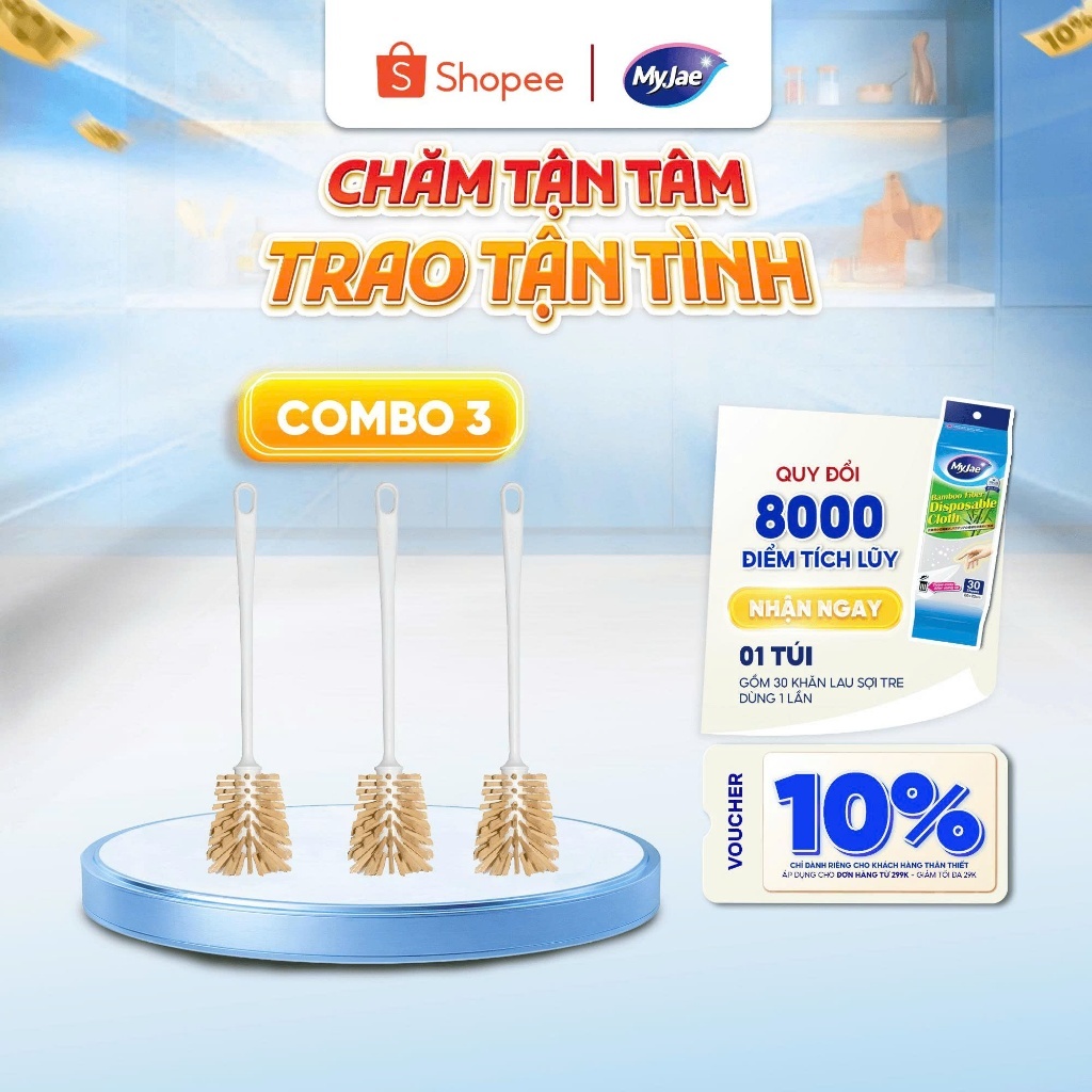 [KHÁCH HÀNG THÂN THIẾT T9] COMBO 3 Cây rửa ly kháng khuẩn đầu chổi mềm mại MyJae