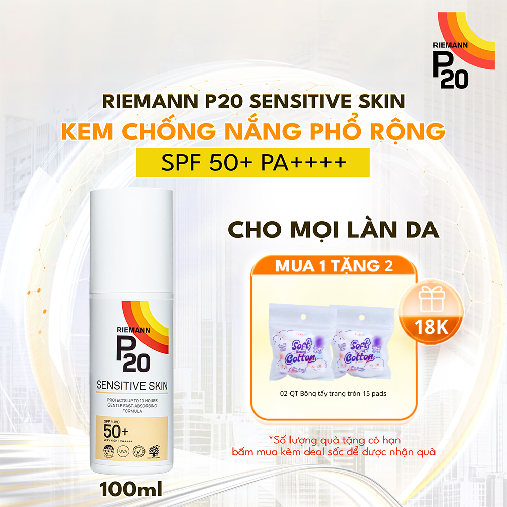 Kem chống nắng phổ rộng Riemann P20 Sensitive Skin SPF 50+ PA ++++ 100ml dành cho mọi loại da