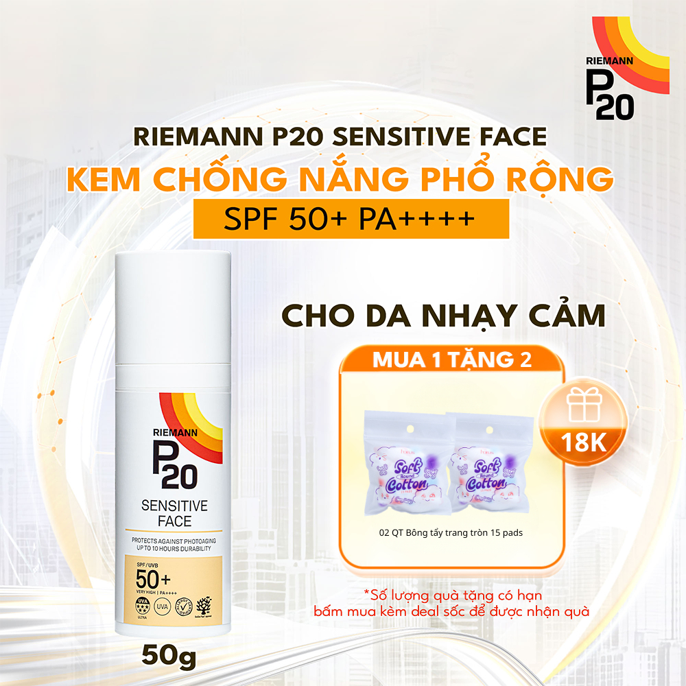 Kem chống nắng phổ rộng Riemann P20 Sensitive Face SPF 50+ PA ++++ 50g