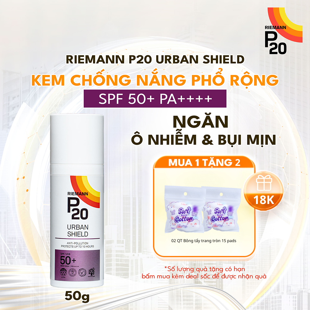 Kem chống nắng phổ rộng Riemann P20 Urban Shield SPF 50+ PA++++ Chống bụi mịn 50g