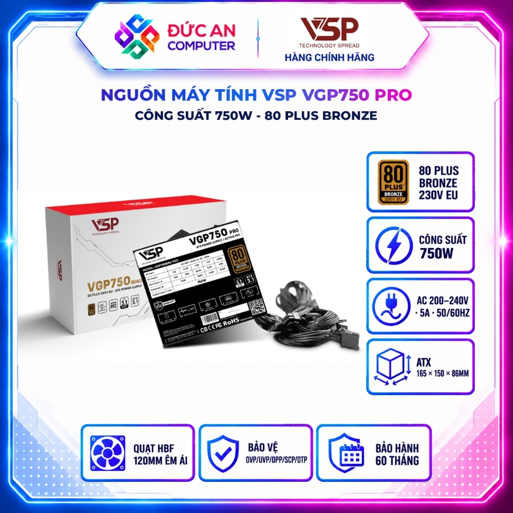 Nguồn Máy Tính VSP VGP750 PRO (750W / 80 Plus Bronze)