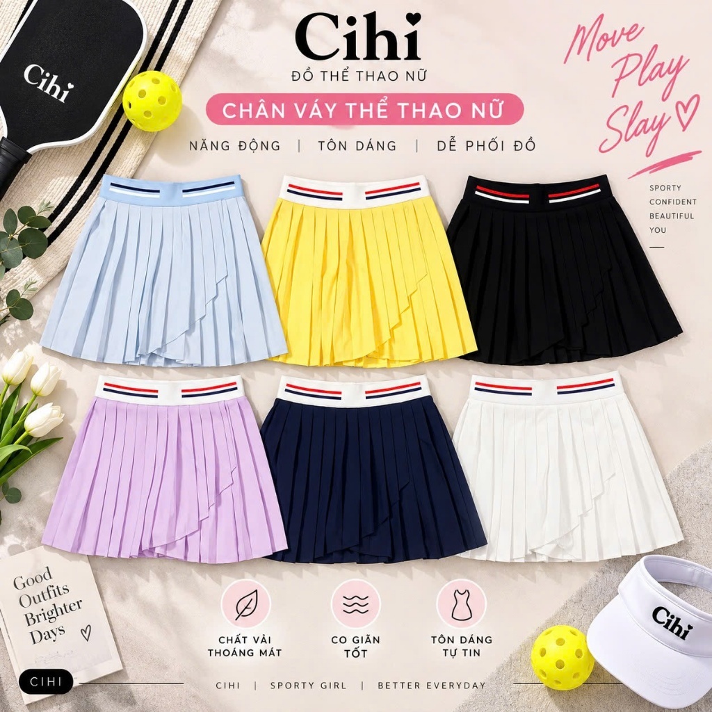 Váy Thể Thao Nữ Cihi Xếp Ly – Chơi Pickleball Tennis, Co Giãn Thoải Mái