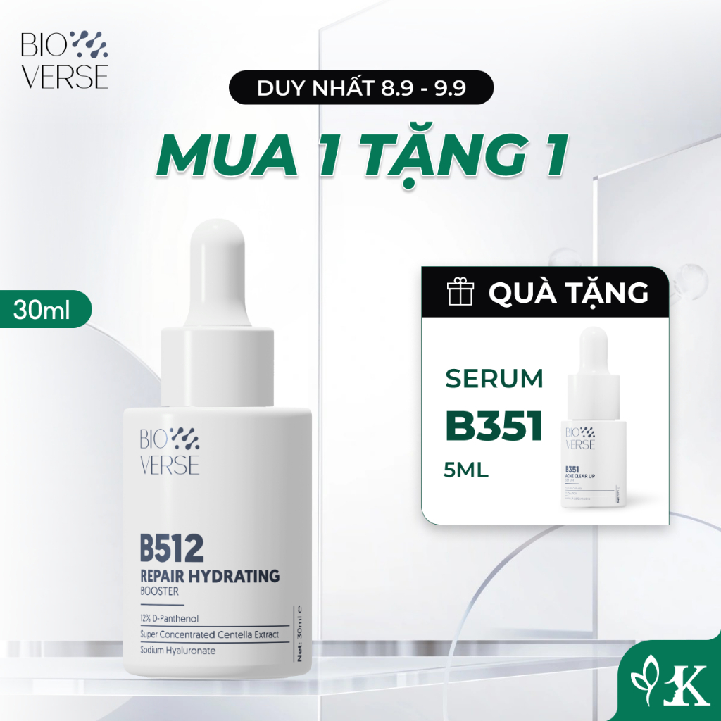 Serum dưỡng ẩm phục hồi Bioverse B512 Repair Hydrating Booster làm dịu cho da căng bóng 30ml