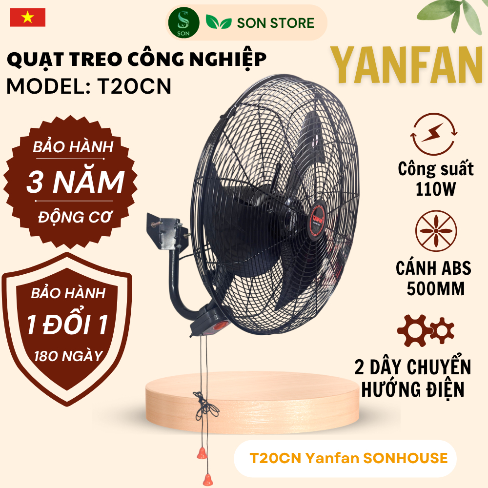 Quạt Công Nghiệp YANFAN Treo Tường 2 Dây T20CN - Công Suất 110W - Sải Cánh 50cm ABS - Động Cơ Motor 