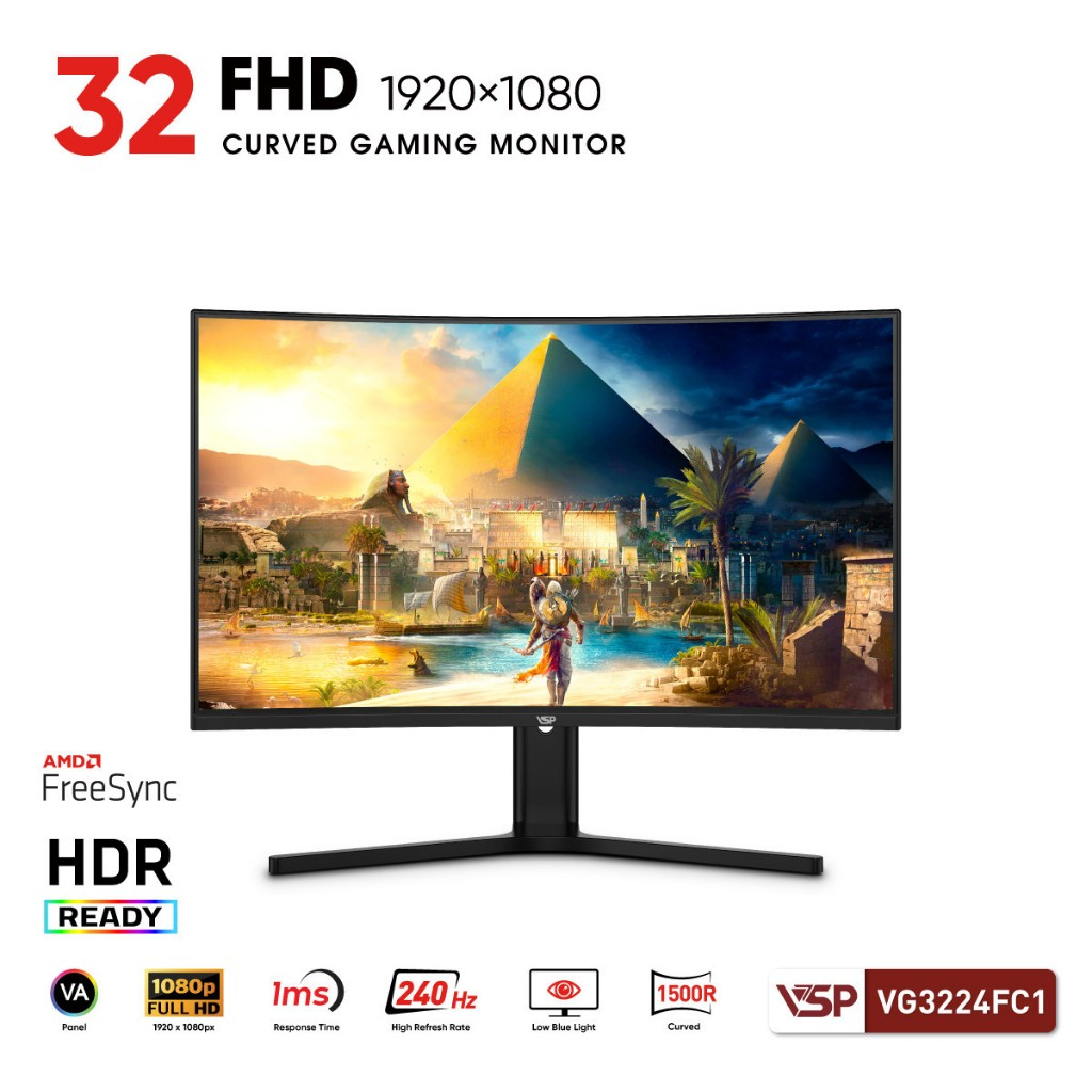 Màn Hình Cong Gaming VSP VG3224FC1 (32 inch/FHD/VA/240Hz/1ms)-Màn hình PC Cong 32 Inch 240Hz, phản h