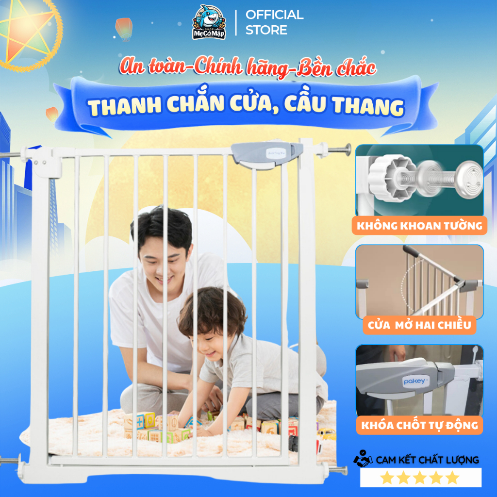 Thanh Chắn Cửa, Thanh Chắn Cầu Thang Pakey loại to dày nặng, cao 79cm bảo vệ bé an toàn
