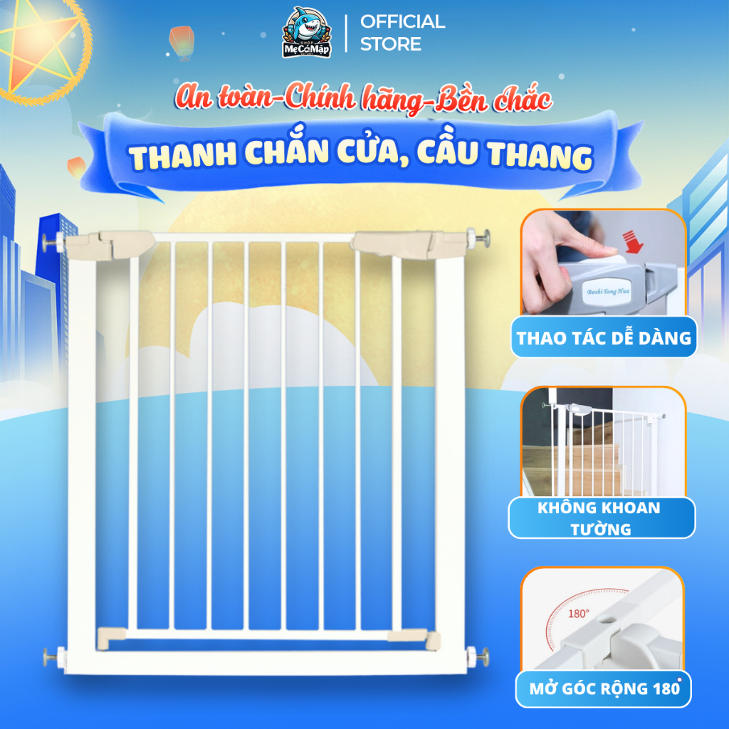 (Mẫu Mới) Thanh Chắn Cửa, Thanh Chắn Cầu Thang Pakey Dễ Lắp Đặt Không Khoan Tường, Bảo Vệ Bé An Toàn