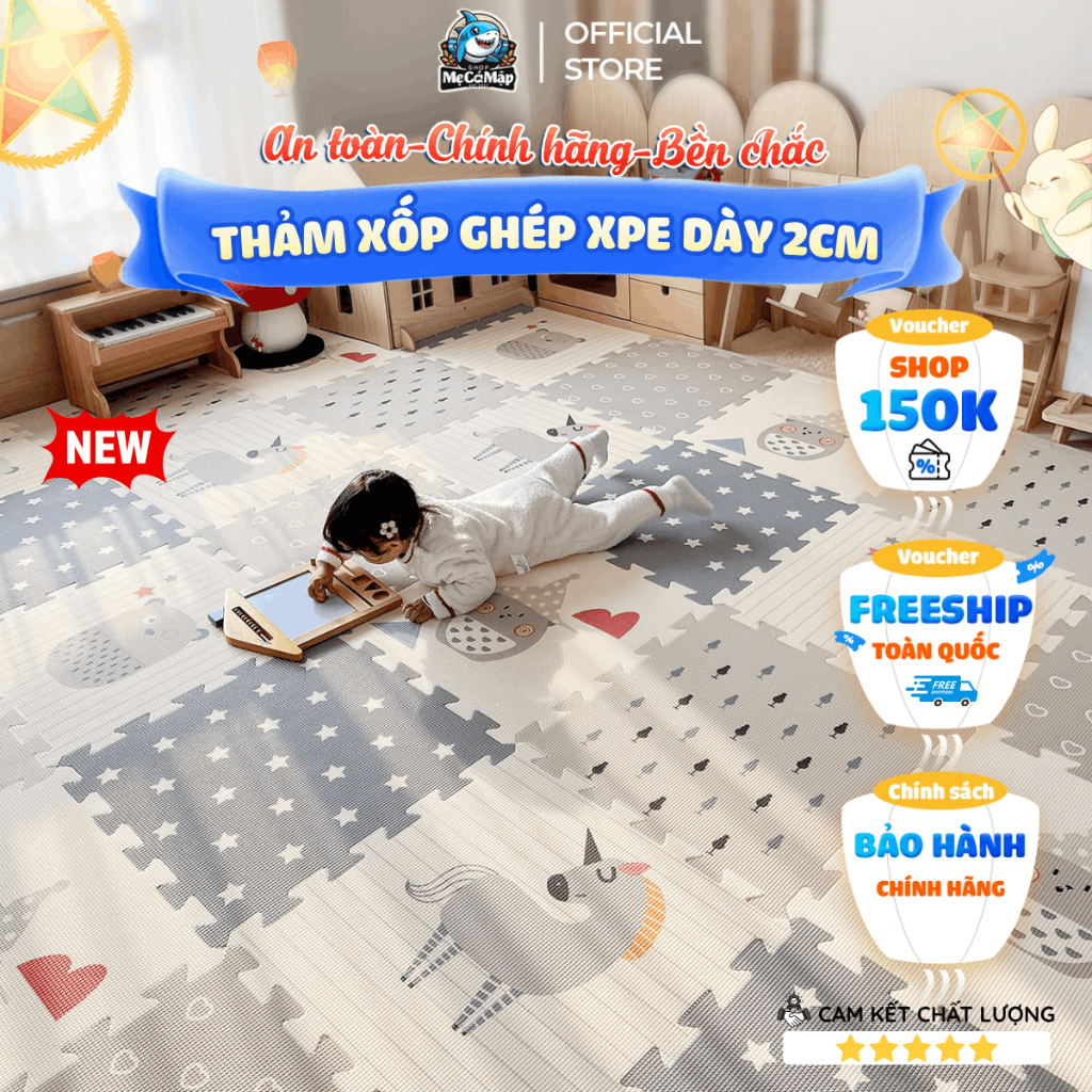 Thảm Xốp Lót Sàn XPE Pakey Siêu Êm Dày 2cm, Thảm Ghép Cho Bé Tập Bò Có Vân Chống Trượt Dễ Dàng Vệ Si