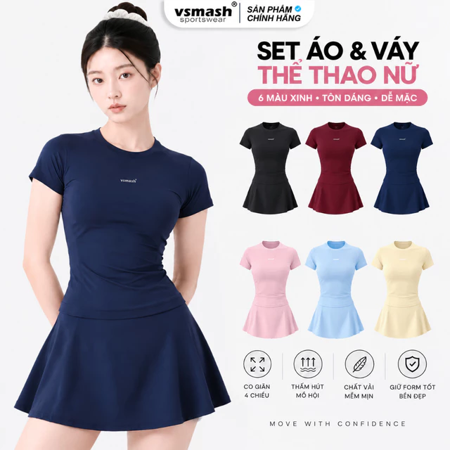 Set Đồ Thể Thao Nữ HELIA Vsmash Sportswear Áo Váy Thể Thao Nữ Có Quần Bảo Hộ Co Giãn 4 Chiều Thoáng Mát
