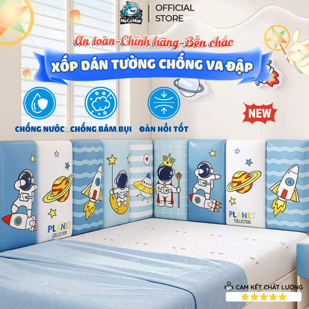 Miếng Xốp Dán Tường Cao Cấp Chống Va Đập Cho Bé, Tấm Xốp Dán Tường Hình Hoạt Hình 3D Trang Trí Phòng