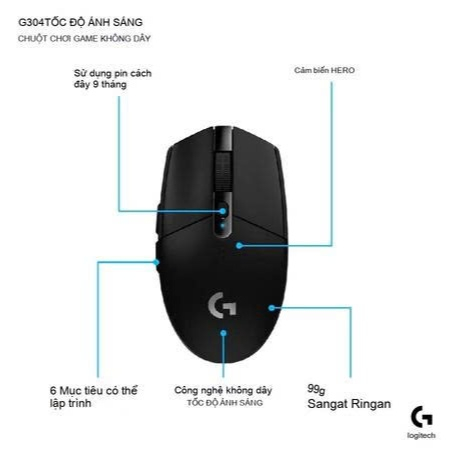 Chuột Logitech G304 Gaming Wireless Thiết Kế Hiện Đại Nhẹ Gọn Kèm USB Receiver Dùng Tiện Lợi Cho Lap