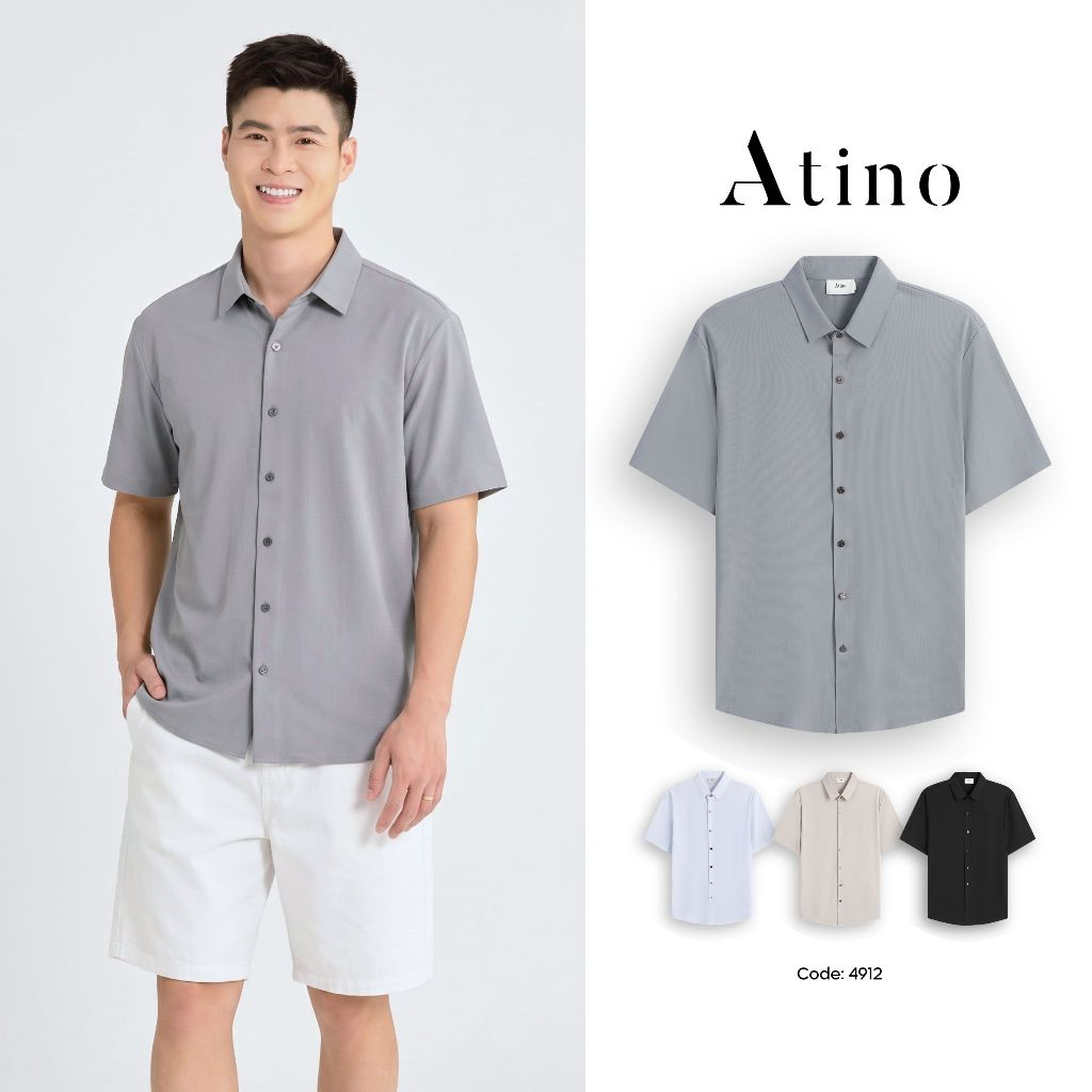 [Duy Mạnh] Áo Sơ Mi Nam Ngắn Tay ATINO Form Regular Trơn Basic, Vải Co Giãn Nhẹ Mát Lạnh, Đi Làm Côn
