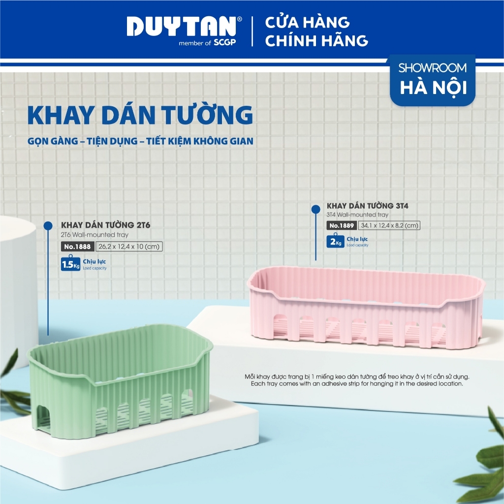 Khay Dán Tường Duy Tân, 2T6 3T4, Nhựa PP, Không Cần Khoan Tường, Đáy Rỗ Thoát Nước, Đựng Đồ Gọn Gàng