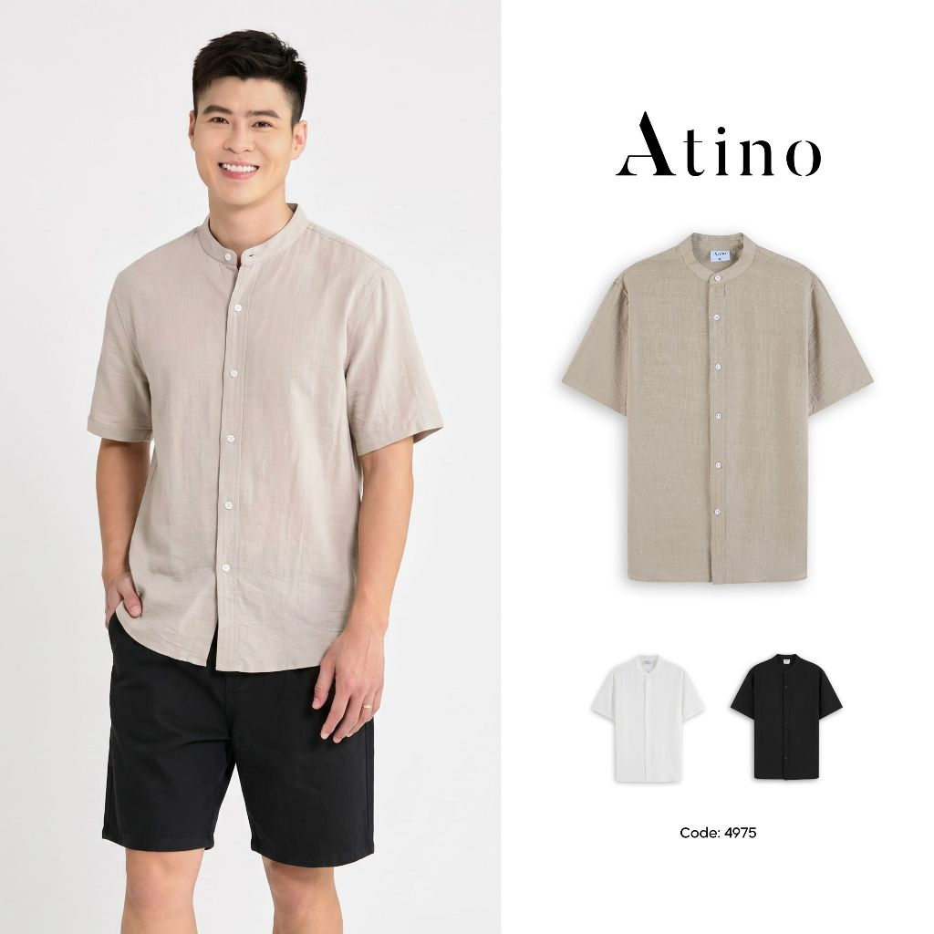 [Duy Mạnh] Áo Sơ Mi Nam Ngắn Tay ATINO Form Regular Cổ Tàu Mềm Mát Thoáng Khí Trơn Basic Dễ Phối Đồ 