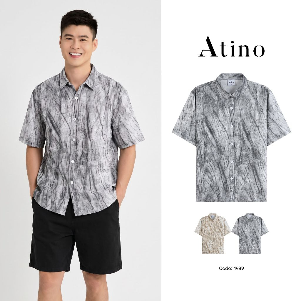 [Duy Mạnh] Áo Sơ Mi Nam Ngắn Tay ATINO Form Regular Họa Tiết Nổi Bật, 100% Polyester Thoáng Mát Đứng