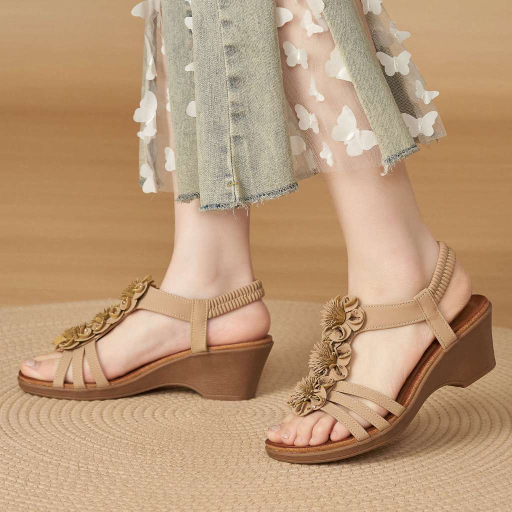 Sandal Siketu quai đính hoa, đế xuồng 5cm (order 35-41)