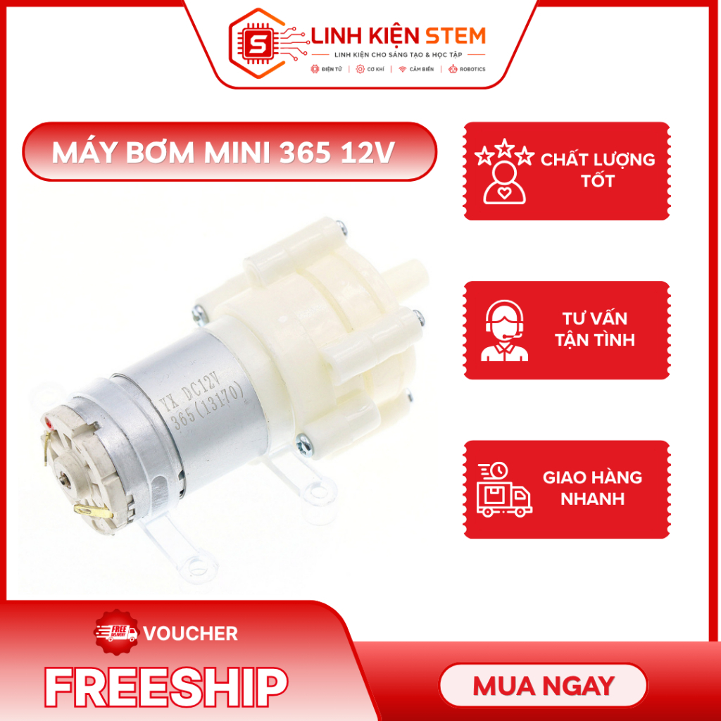 BƠM NƯỚC MINI 365 12V – BƠM TỰ MỒI – BƠM NƯỚC MINI CHO DIY, STEM, HỒ CÁ, TƯỚI CÂY