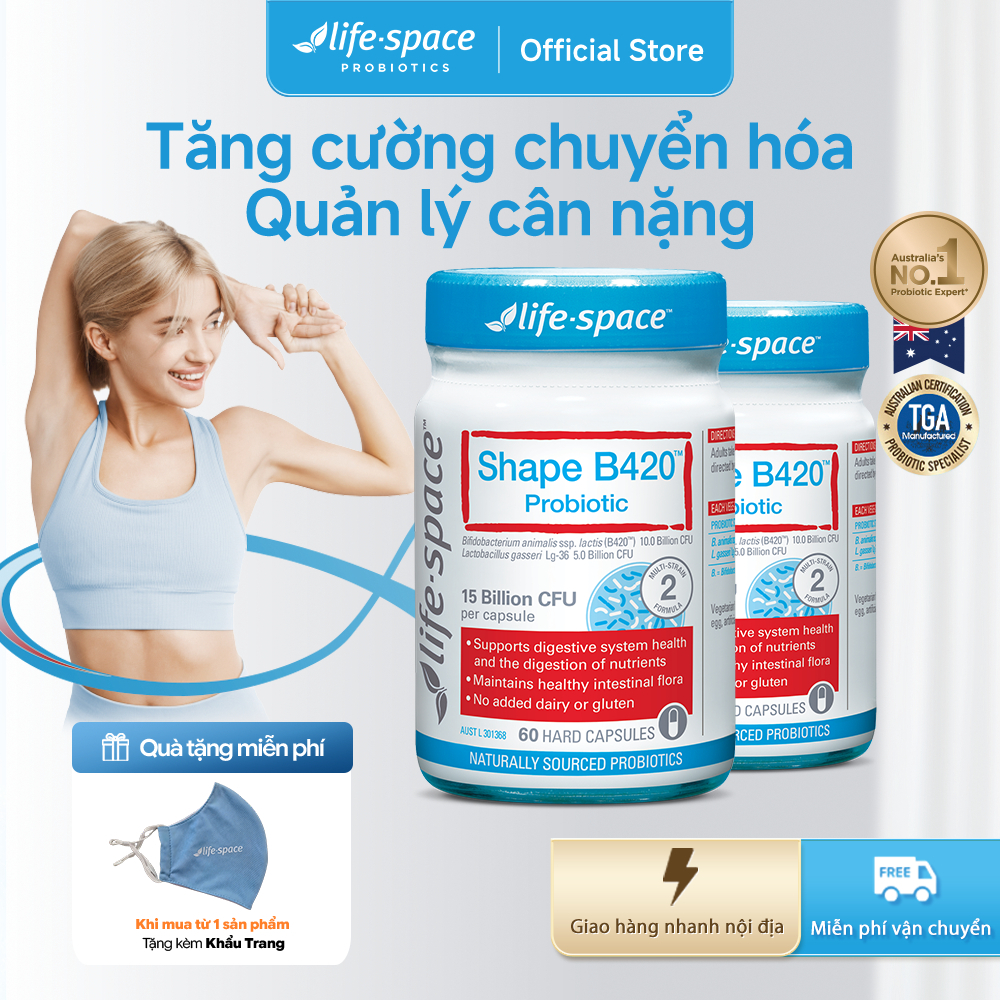 Men vi sinh Life Space Shape B420 Probiotic 60 viên*2 – Chứa prebiotic, hỗ trợ đốt mỡ, giảm cân và c