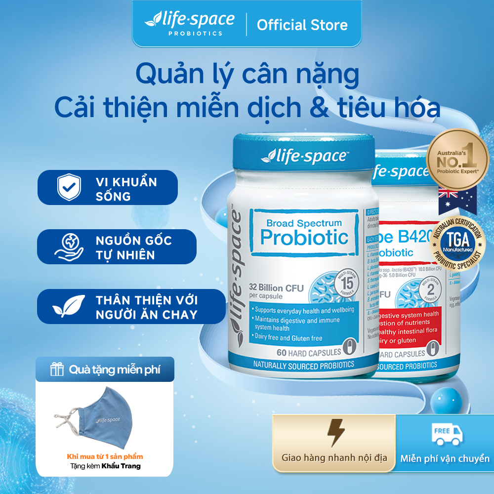 Bộ giảm cân Life Space Probiotic B420 và Adult Broad Spectrum hỗ trợ trao đổi chất quản lý cân nặng 