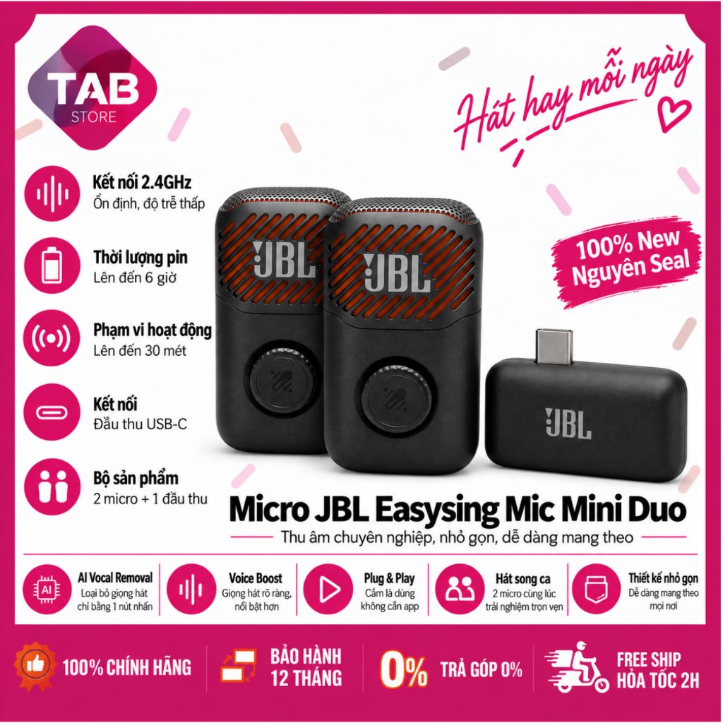 Micro JBL EasySing Mic Mini / Mini Duo, AI Tách Lời Chính Hãng PGI - Bảo Hành 12 Tháng