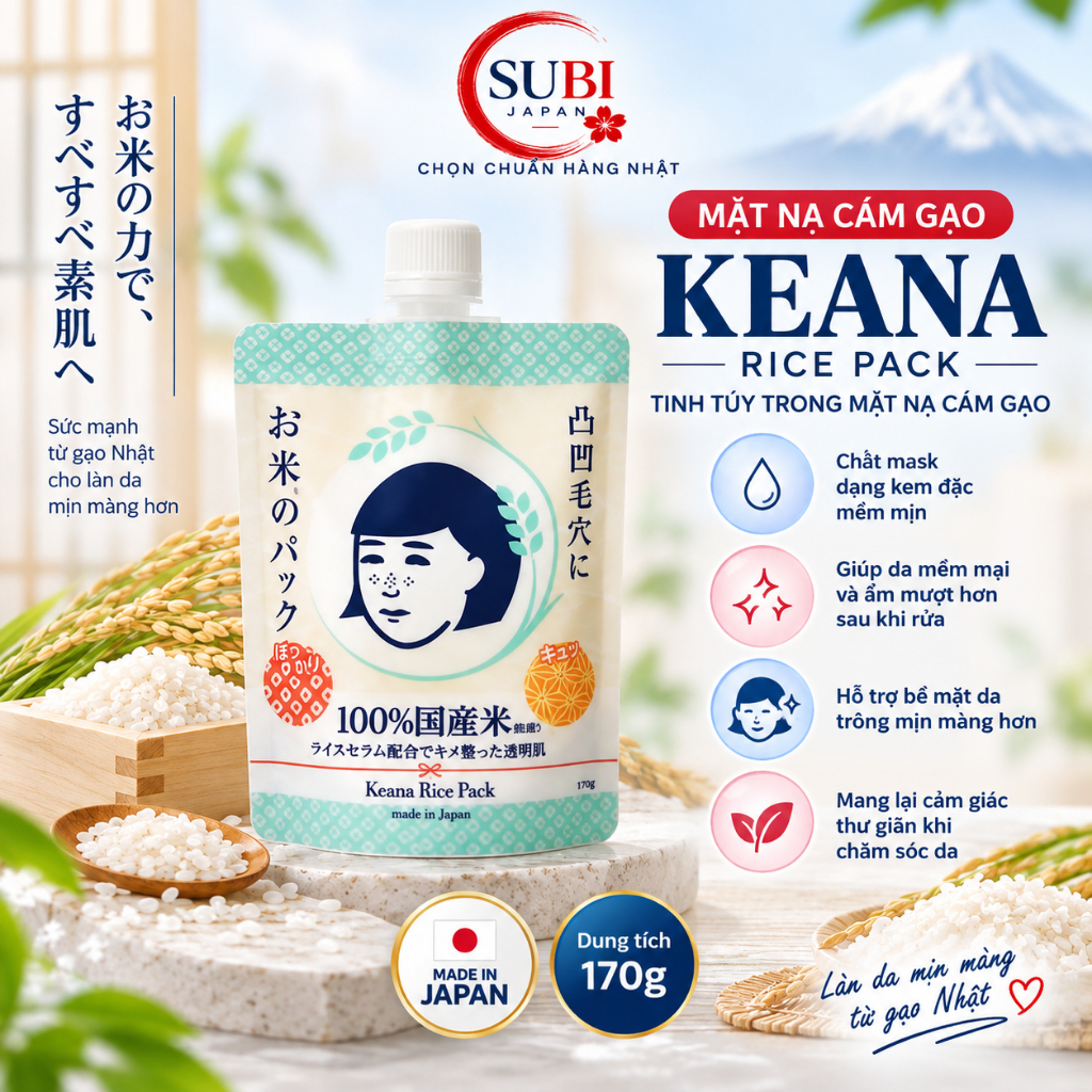 Mặt Nạ Cám Gạo Keana Rice Pack Nhật Bản - Túi 170g🇯🇵
