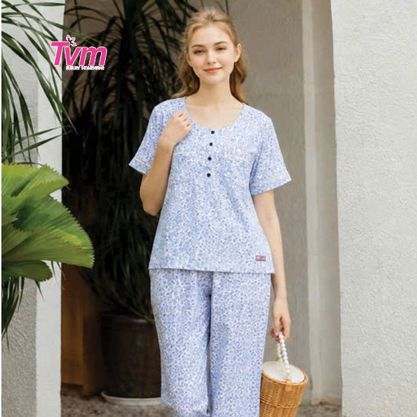 Bộ dài nữ ngắn tay B640 Tvm Luxury Homewear, chất liệu tole/lanh, mình vải dày dặn, mềm, thấm hút mồ