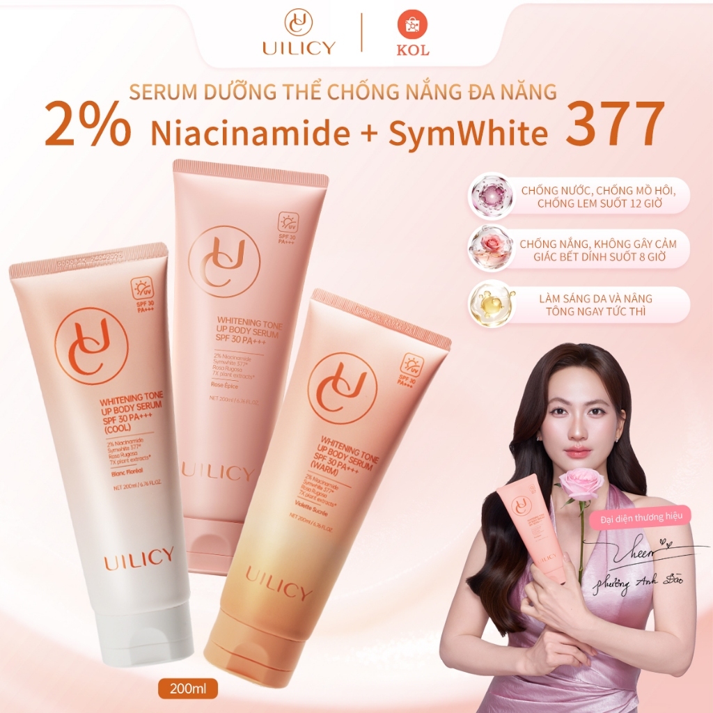 [KOL] Dưỡng thể chống nắng nâng tone UILICY 200ml SPF30 PA+++ Trắng Toàn Thân Nâng Tông Tức Thì Nhiều Tông Màu