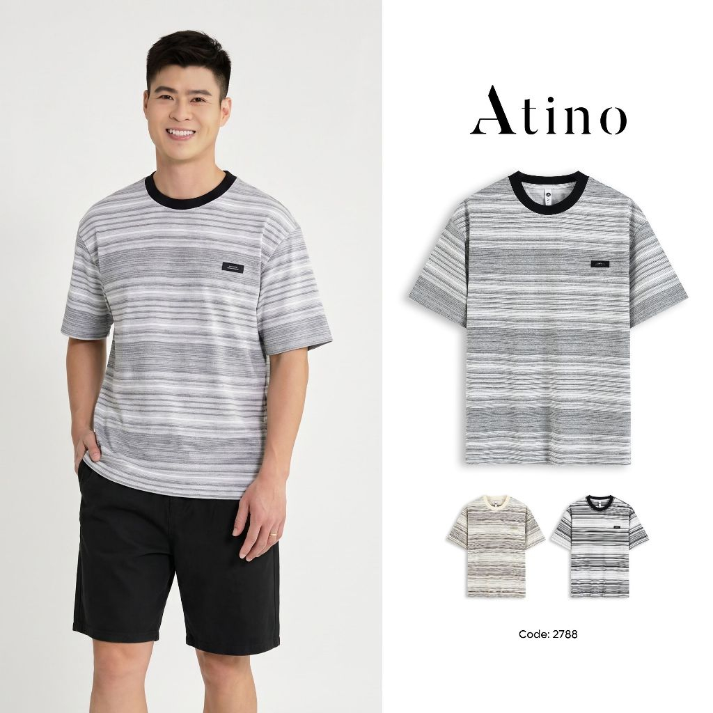 [Duy Mạnh] Áo Phông Nam ATINO Premium Chất Cotton Mềm Mịn, Kẻ Ngang Trendy, Co Giãn Thoáng Mát L.3.2