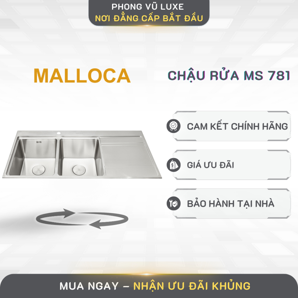 Chậu rửa chén 2 hố Inox 304 kích thước 116 cm Malloca MS 781